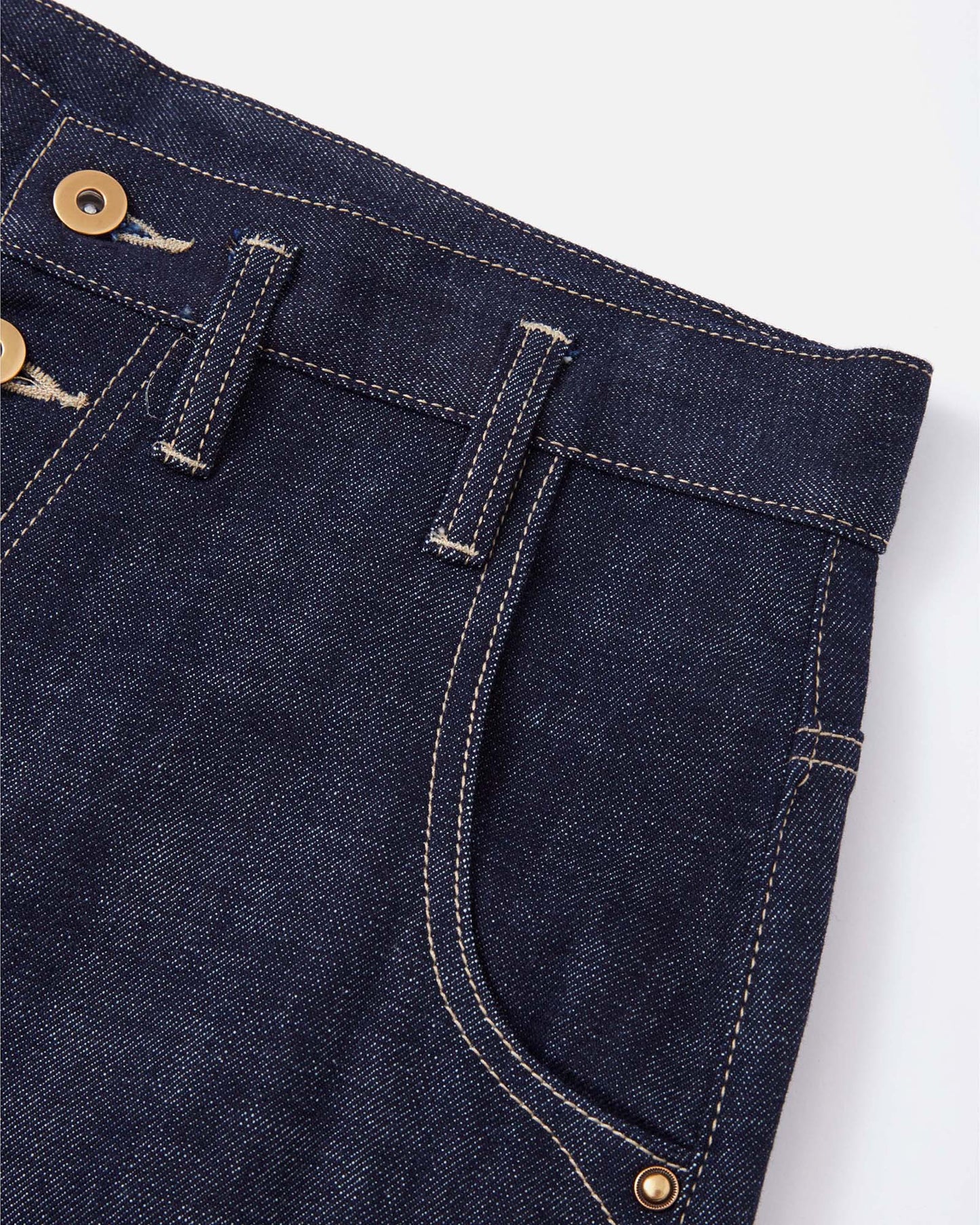 Button Fly Indigo Raw Denim Pants