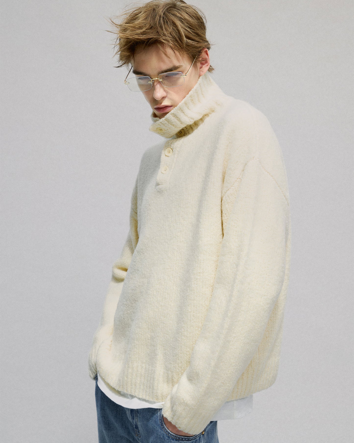 Buttoned Turtleneck Sweater