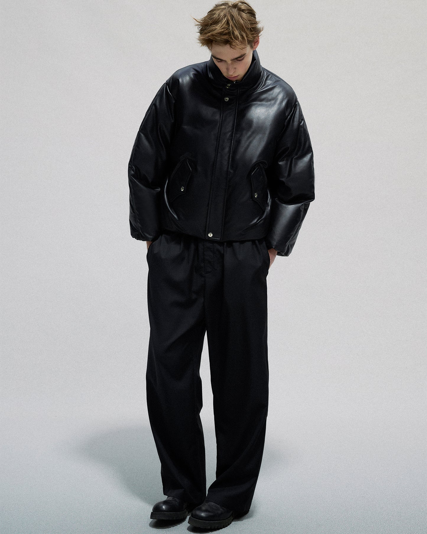 Leather Puffer Down acket in Lambskin