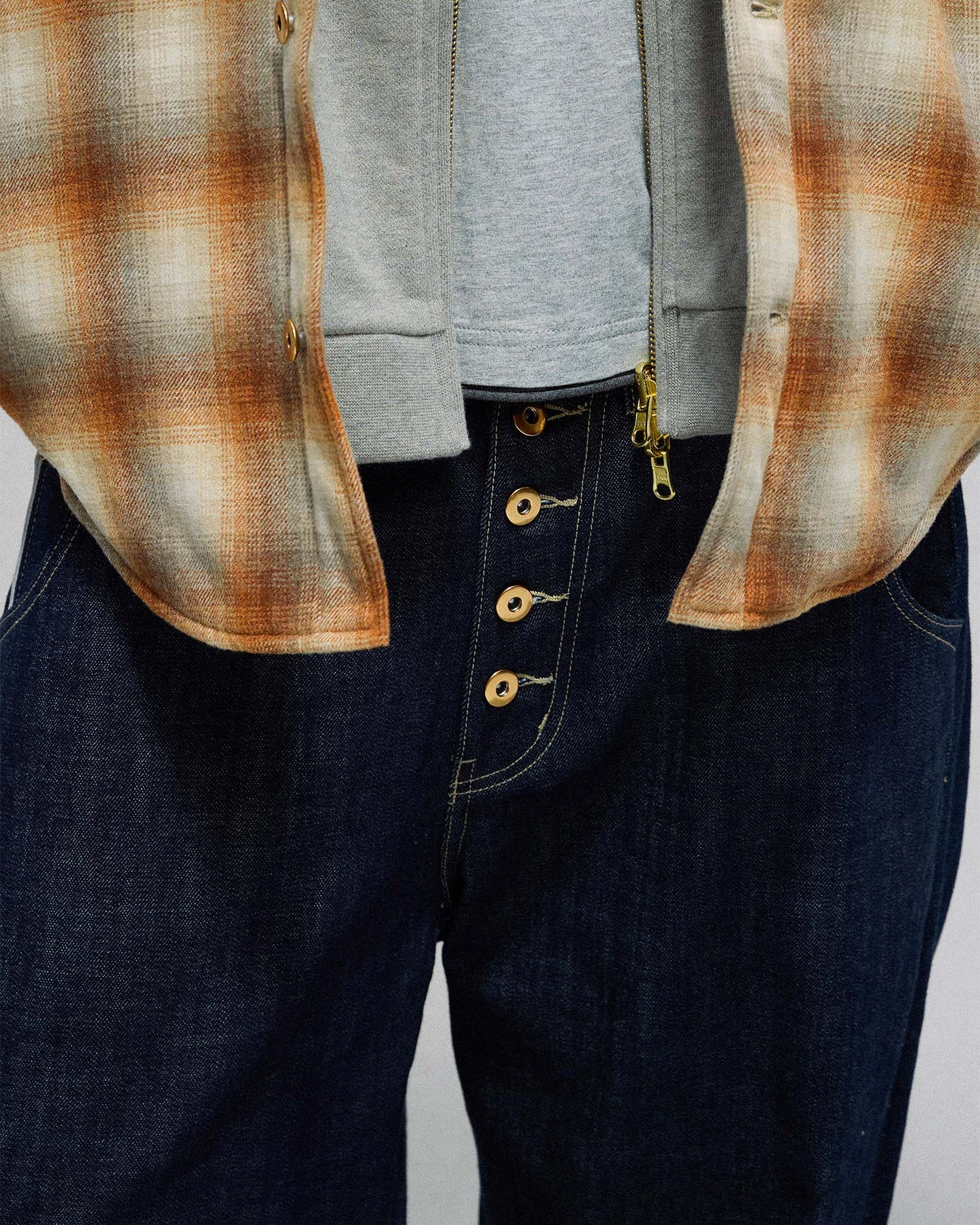 Button Fly Indigo Raw Denim Pants