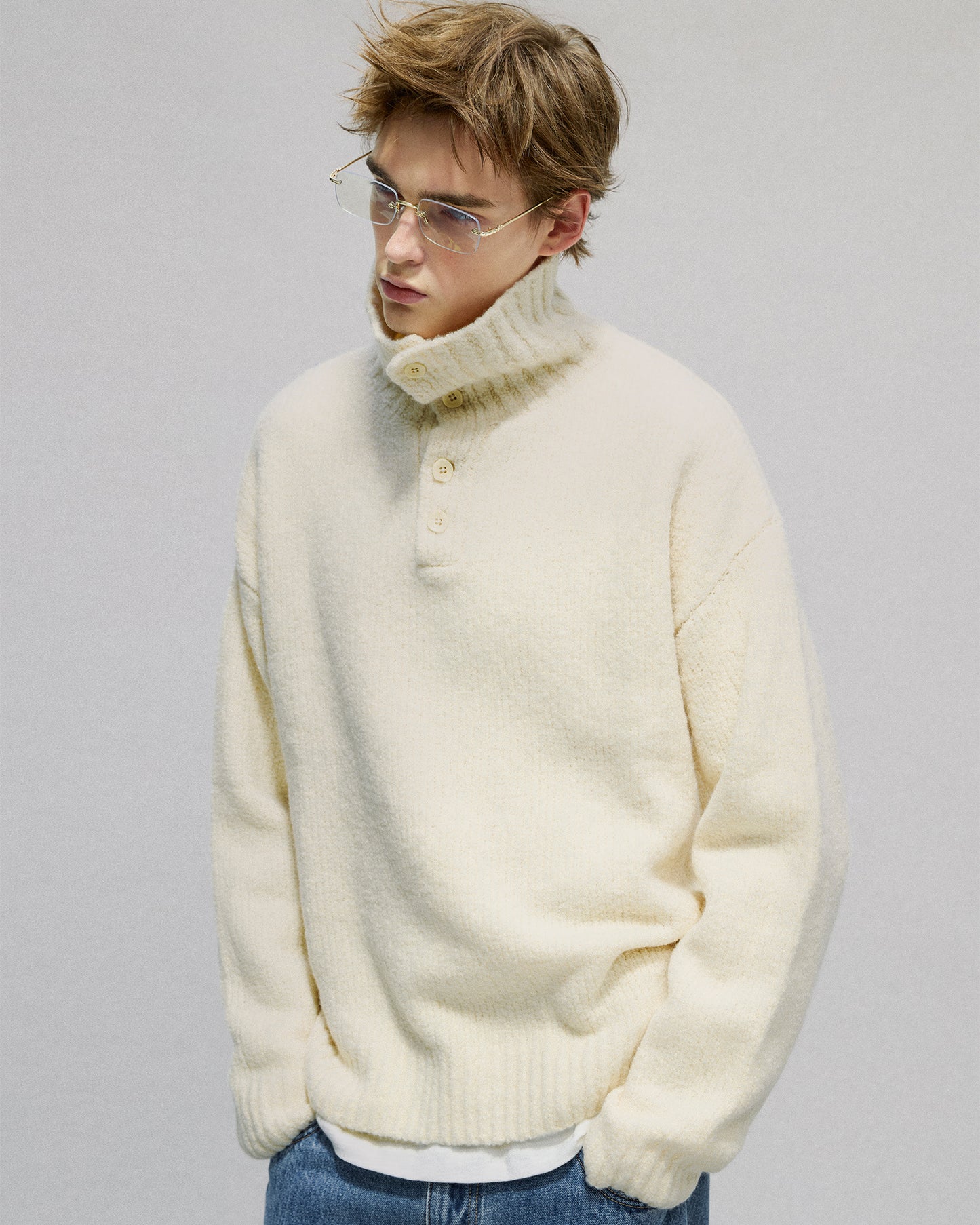 Buttoned Turtleneck Sweater