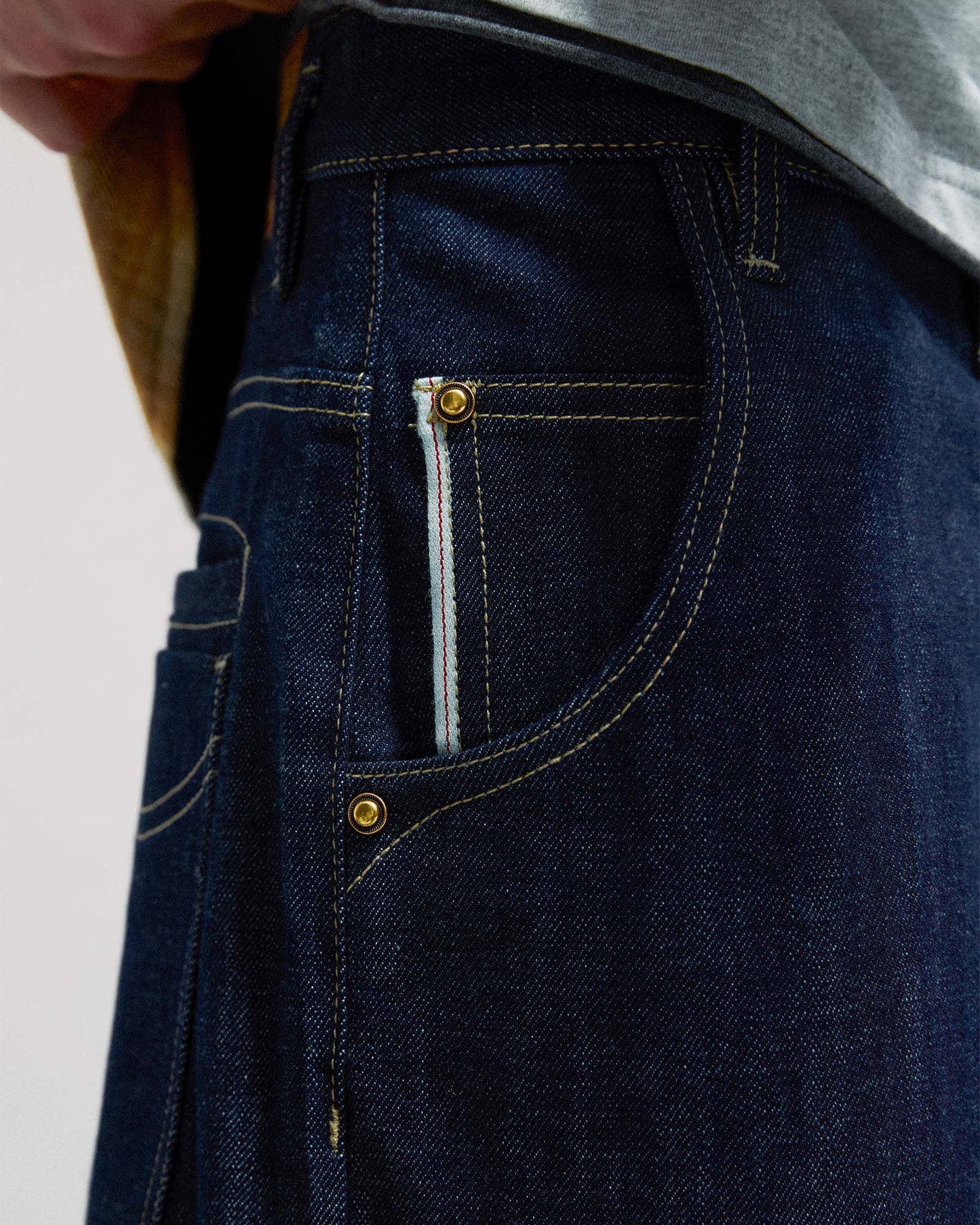 Button Fly Indigo Raw Denim Pants