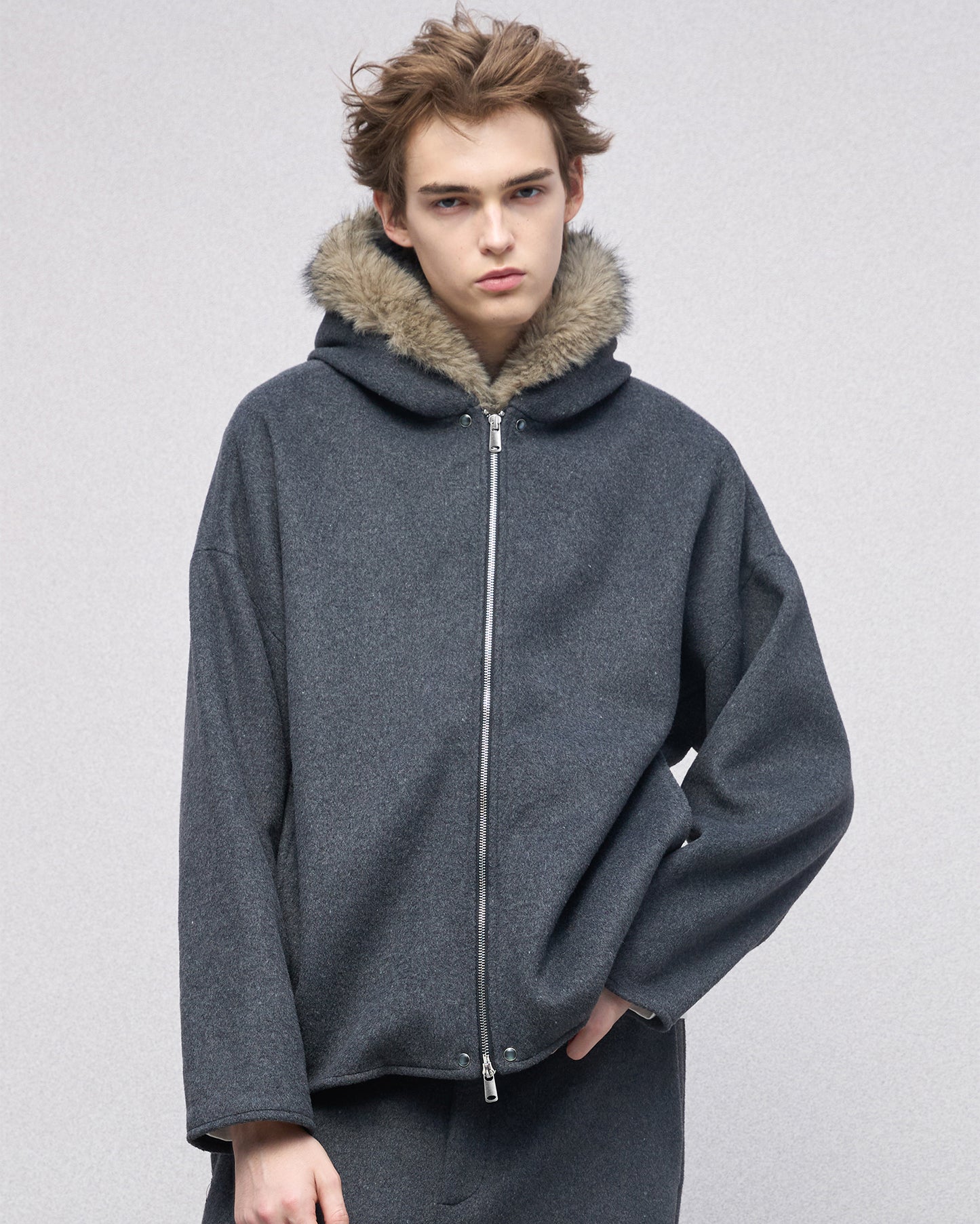 Eco Fur and Wool HoodedJacket