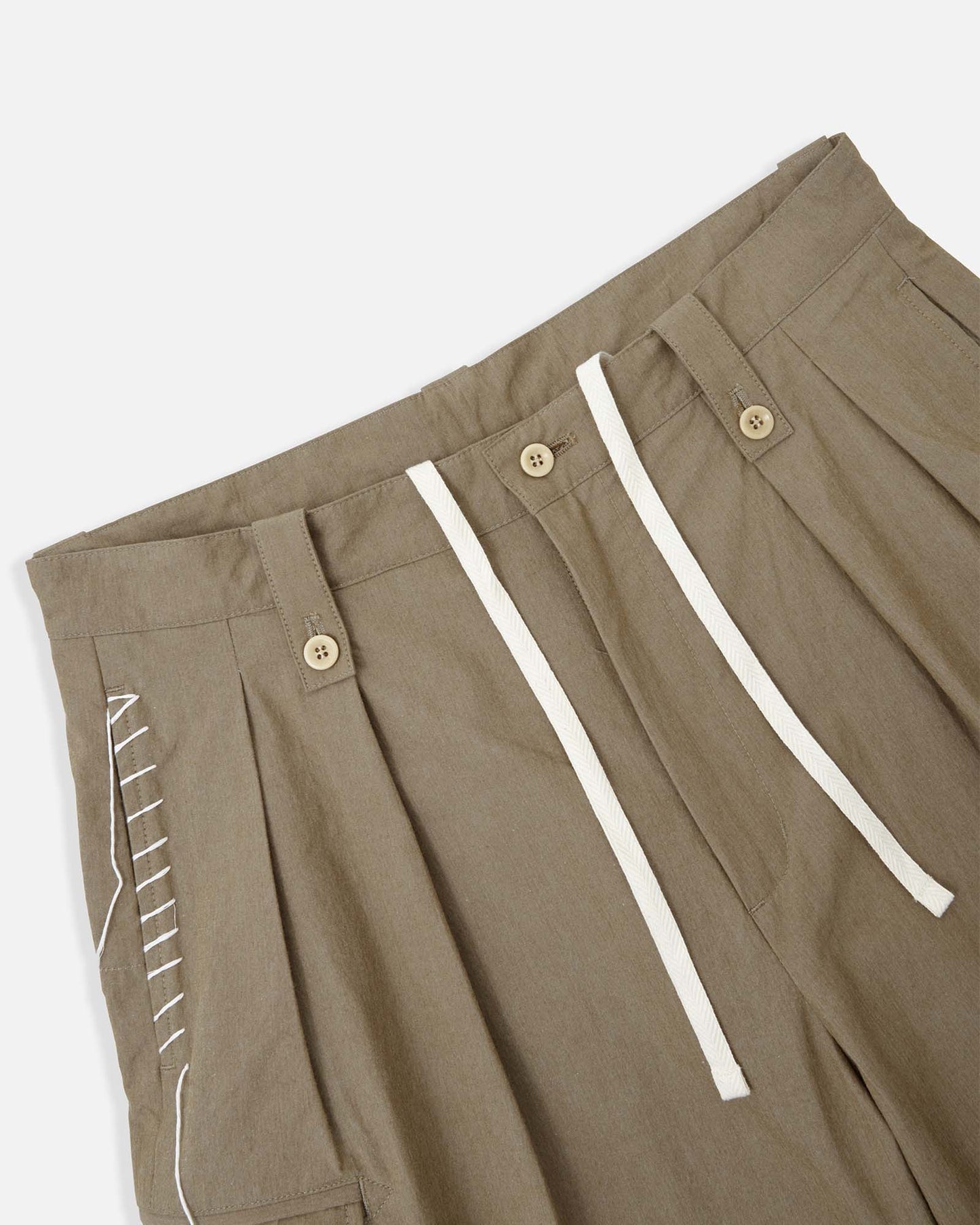Sashiko Pleated Shorts in Pima Cotton