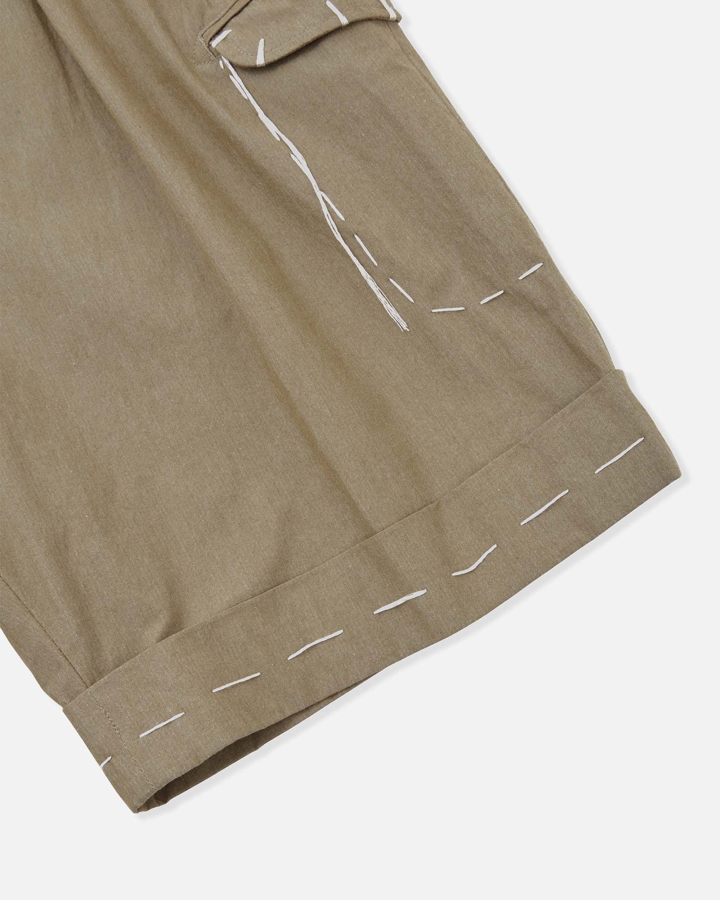 Sashiko Pleated Shorts in Pima Cotton