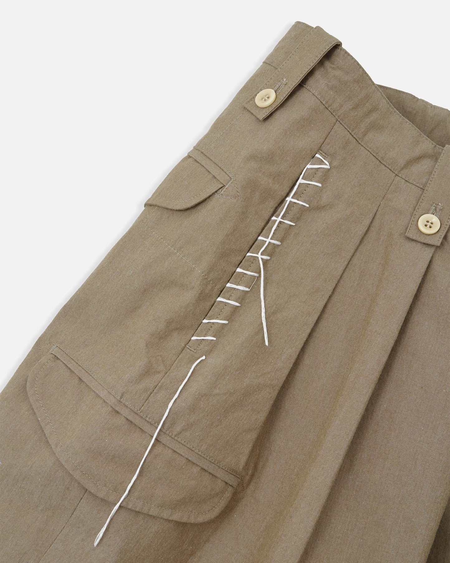 Sashiko Pleated Shorts in Pima Cotton