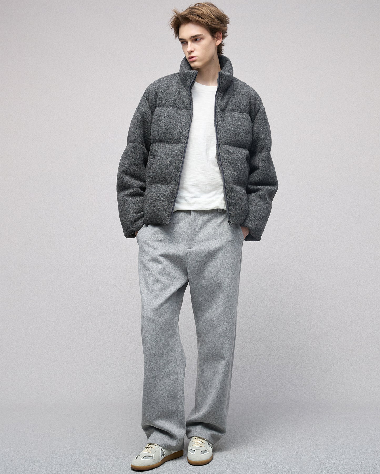 Wool-blend Gray Puffer Down Jacket