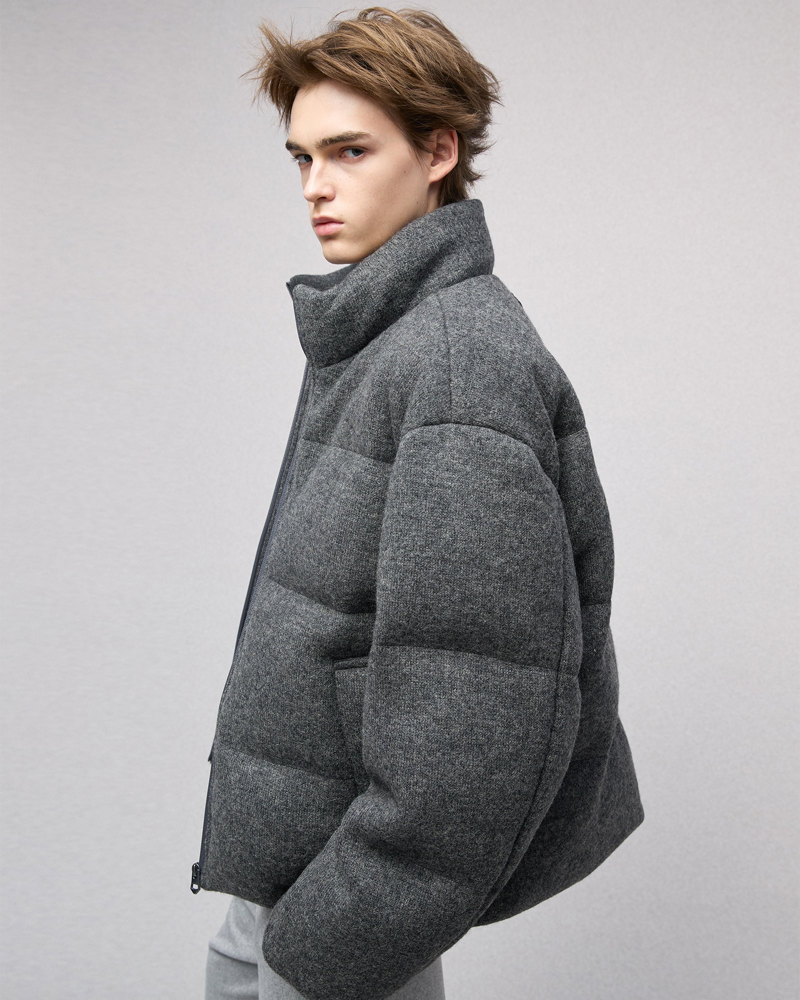 Wool-blend Gray Puffer Down Jacket – EPIDE PREFAB
