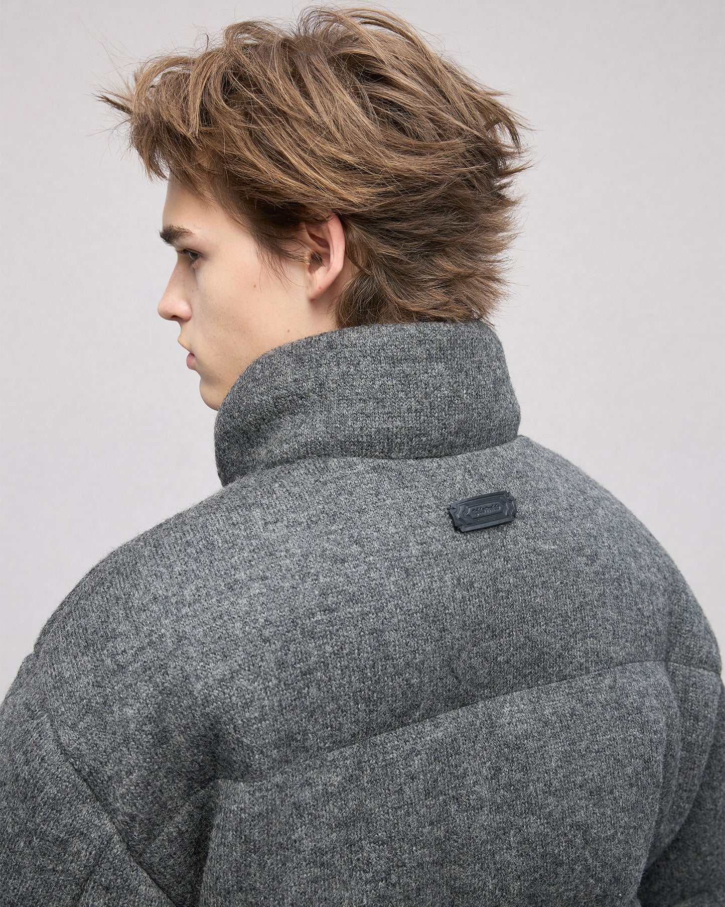 Wool-blend Gray Puffer Down Jacket