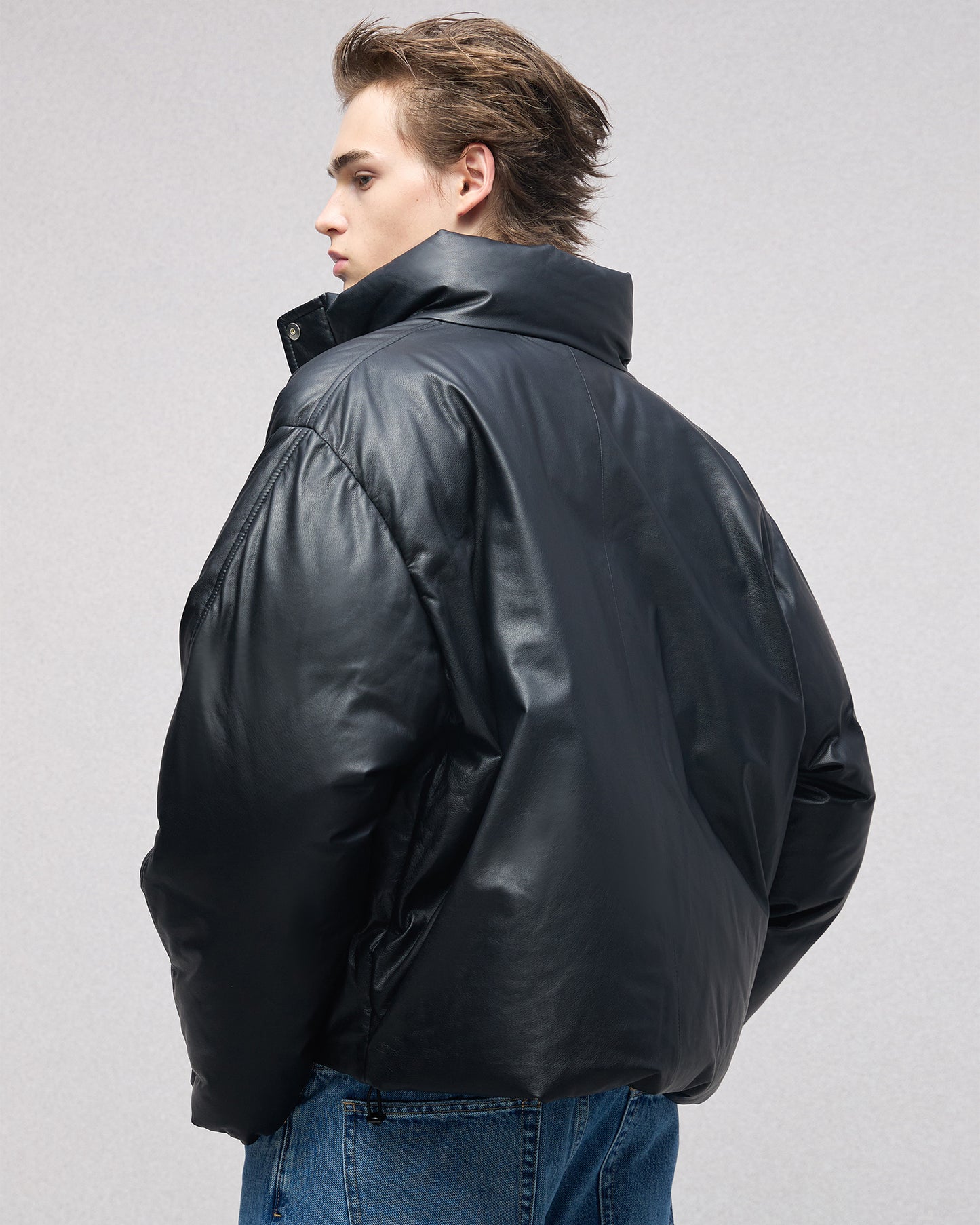 Leather Puffer Down acket in Lambskin