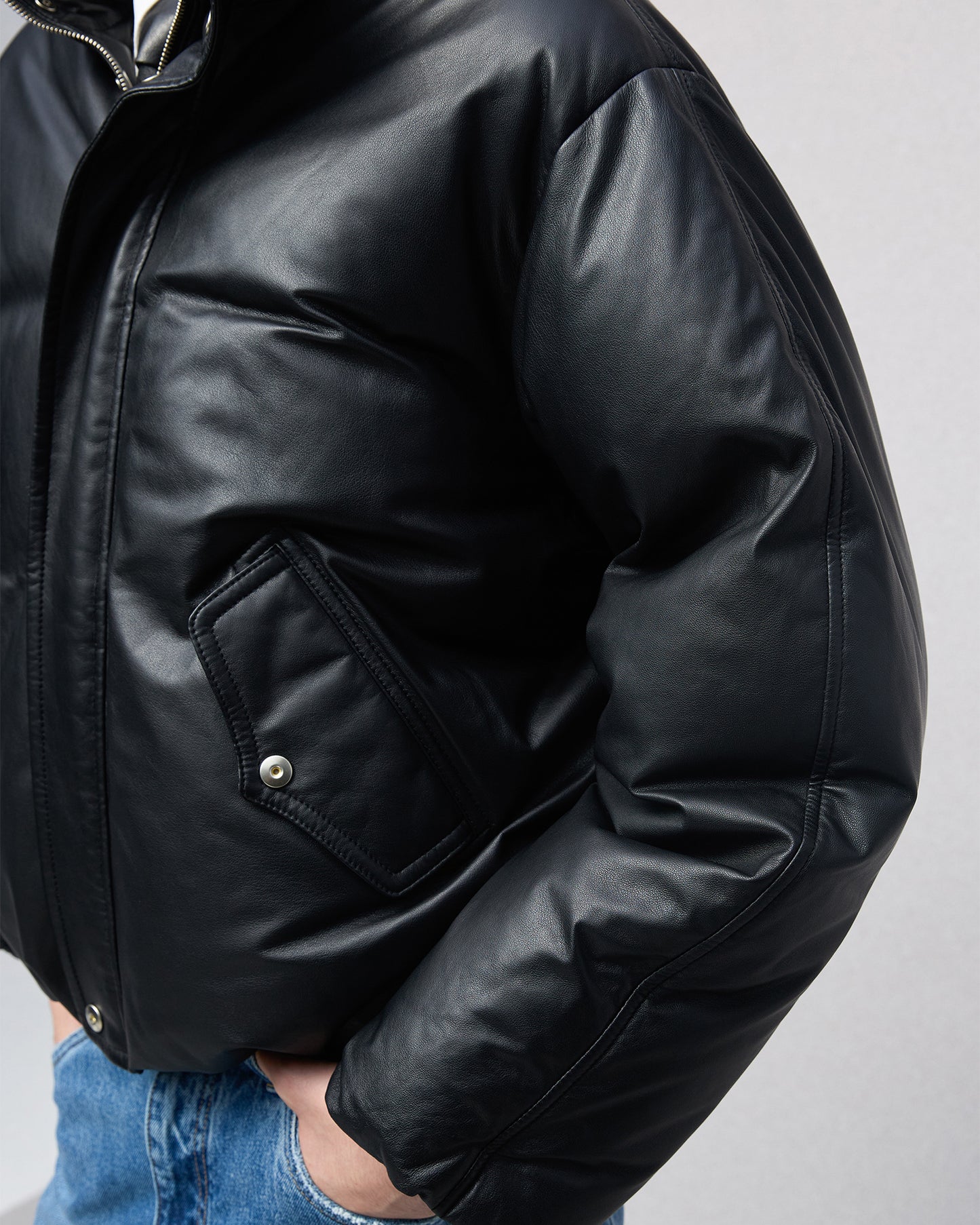 Leather Puffer Down acket in Lambskin