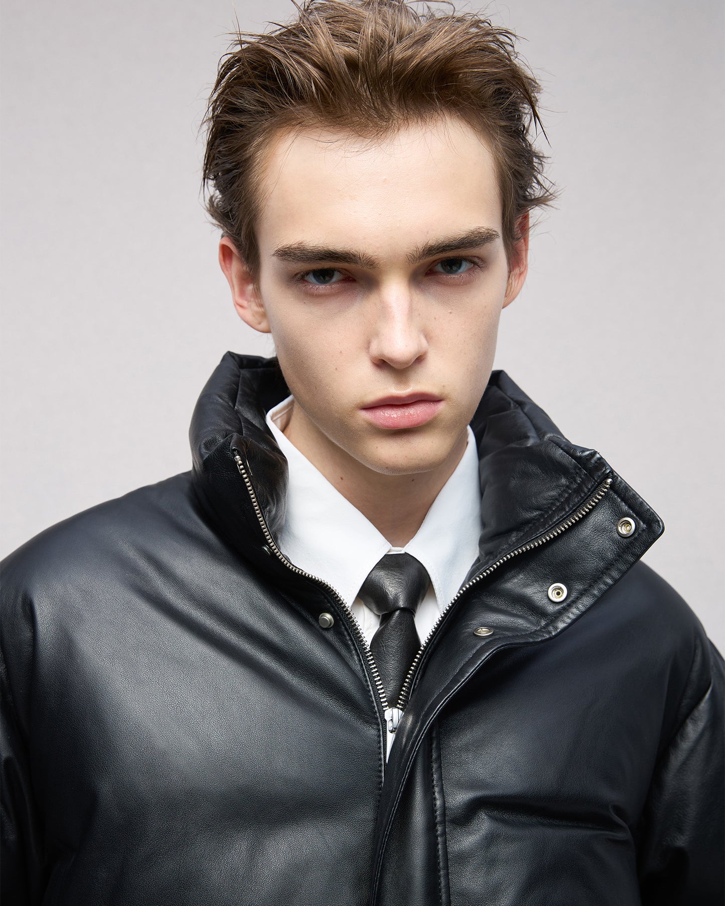 Leather Puffer Down acket in Lambskin