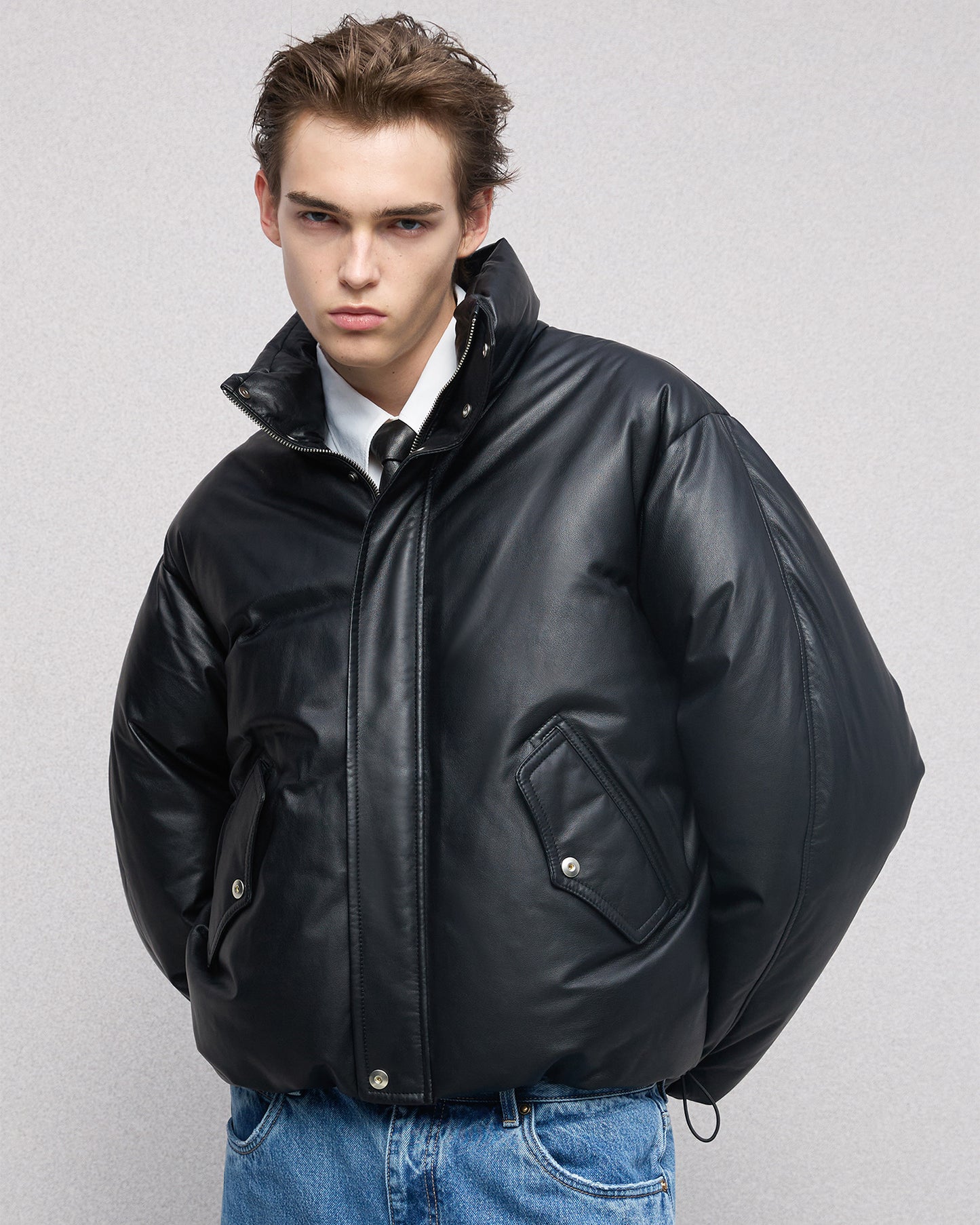 Leather Puffer Down acket in Lambskin