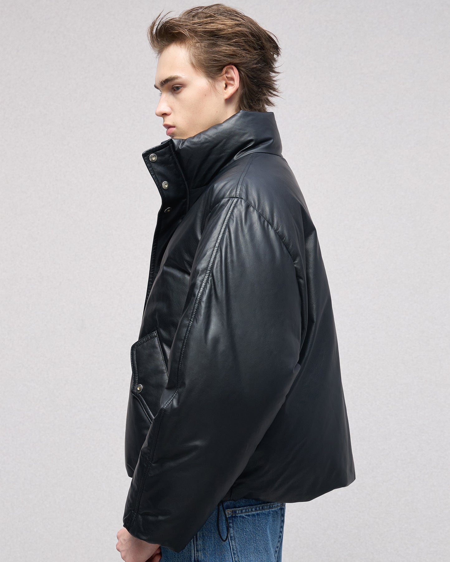 Leather Puffer Down acket in Lambskin