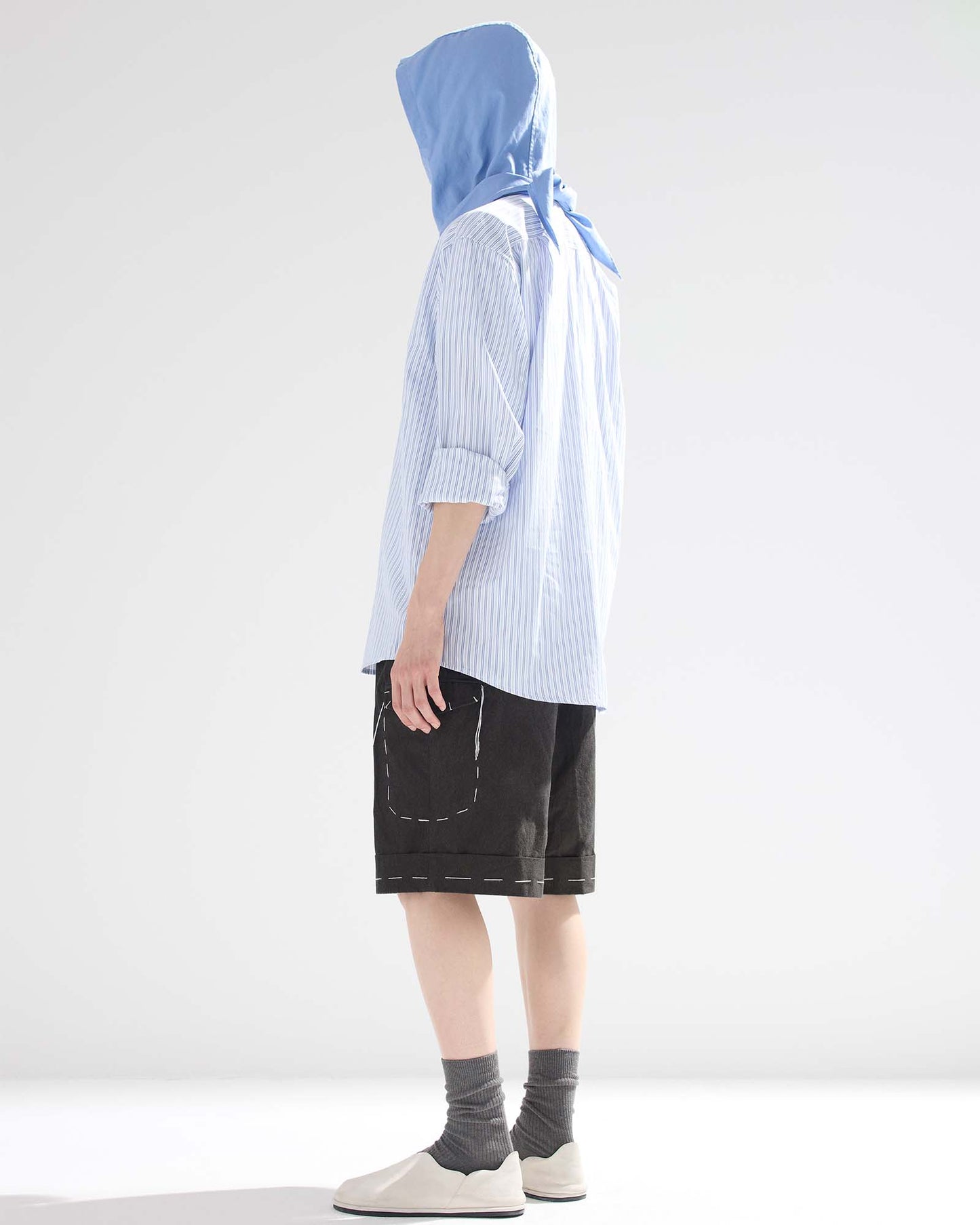 Sashiko Pleated Shorts in Pima Cotton