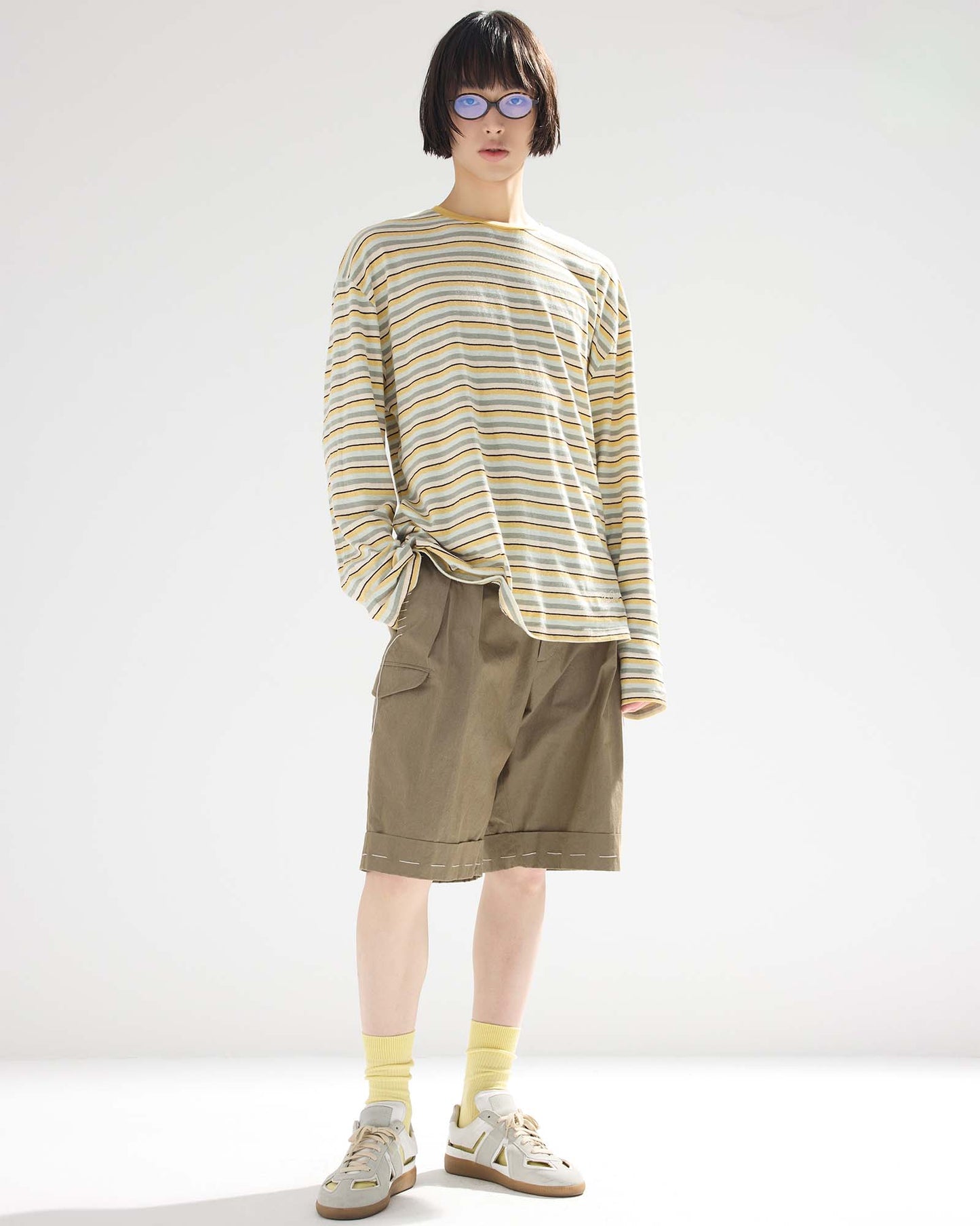 Sashiko Pleated Shorts in Pima Cotton