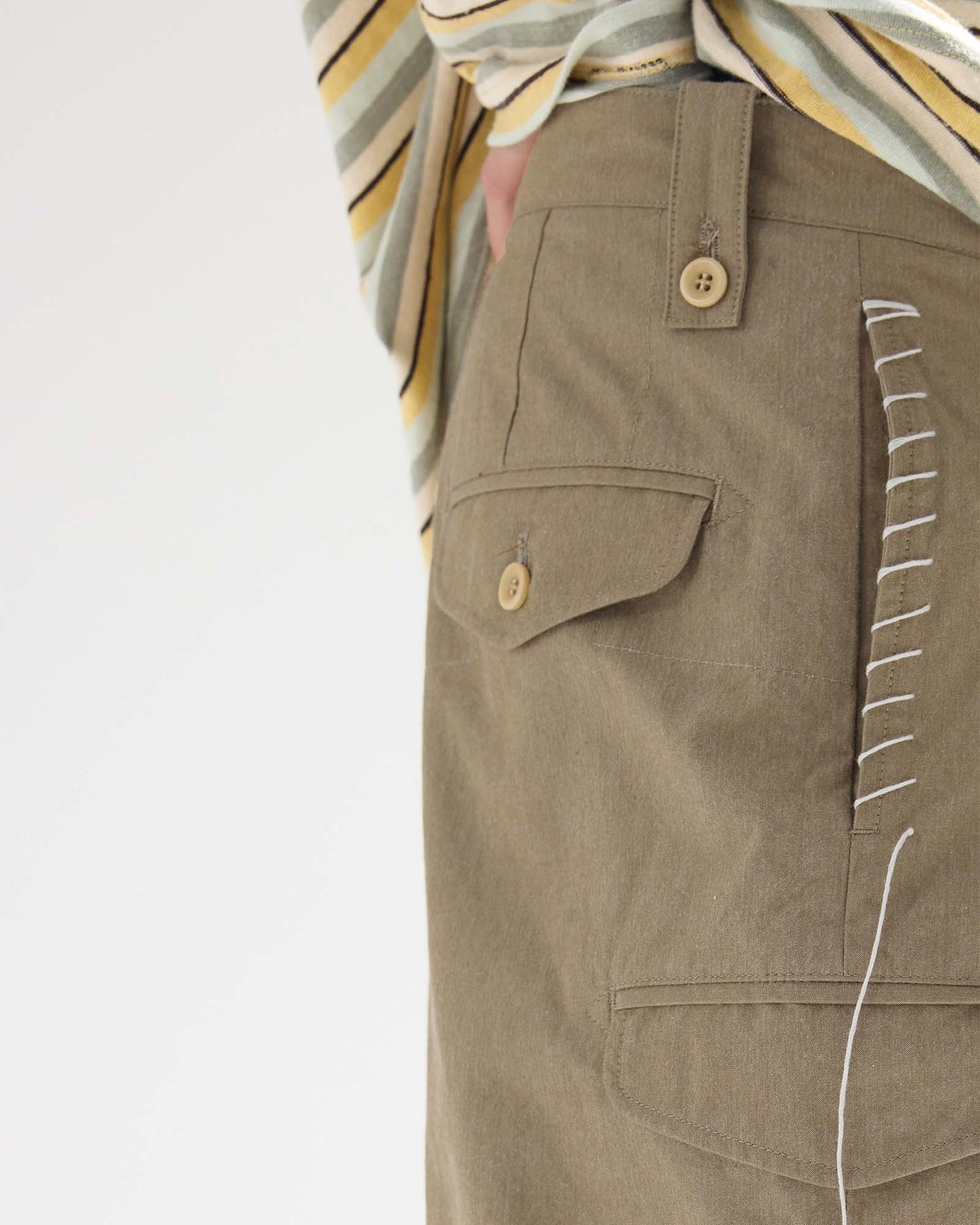 Sashiko Pleated Shorts in Pima Cotton