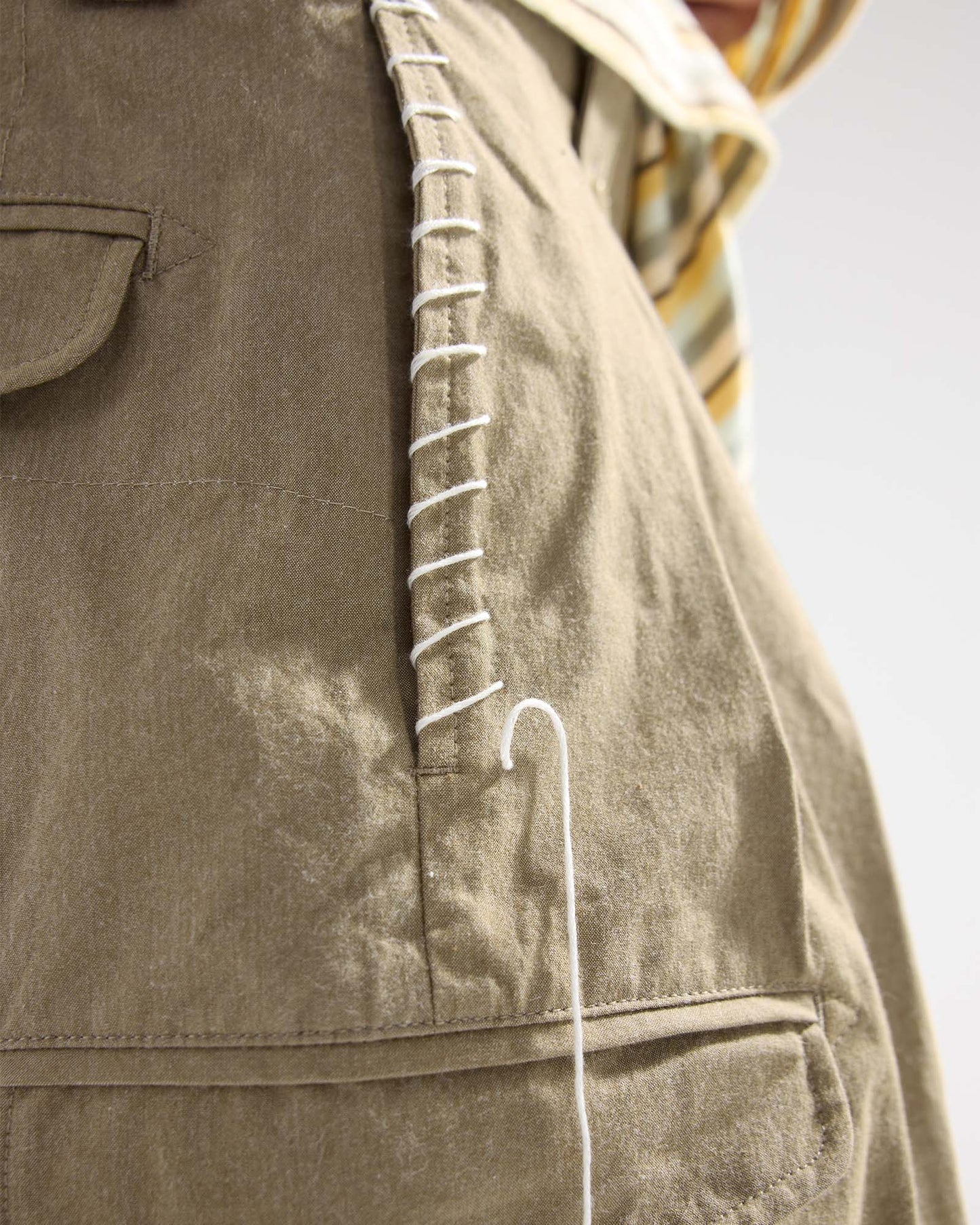 Sashiko Pleated Shorts in Pima Cotton