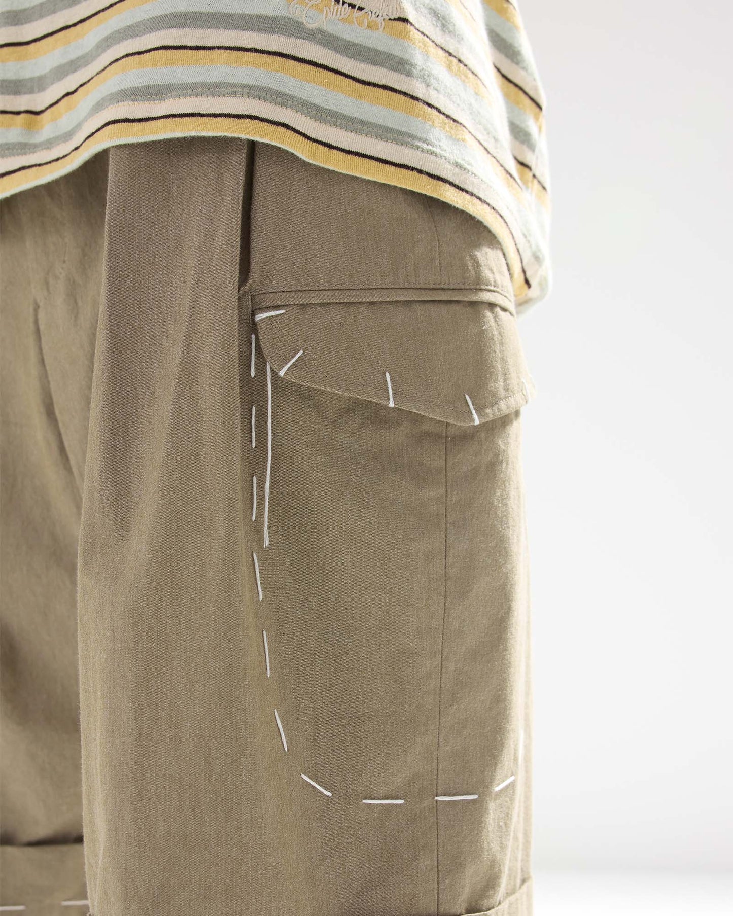 Sashiko Pleated Shorts in Pima Cotton