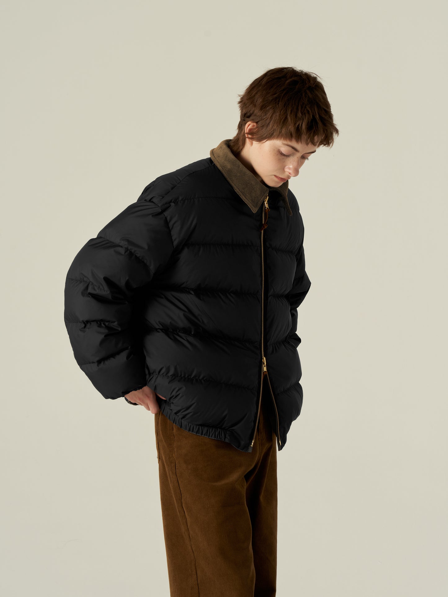 Reversible Down Jacket with Velvet Collar