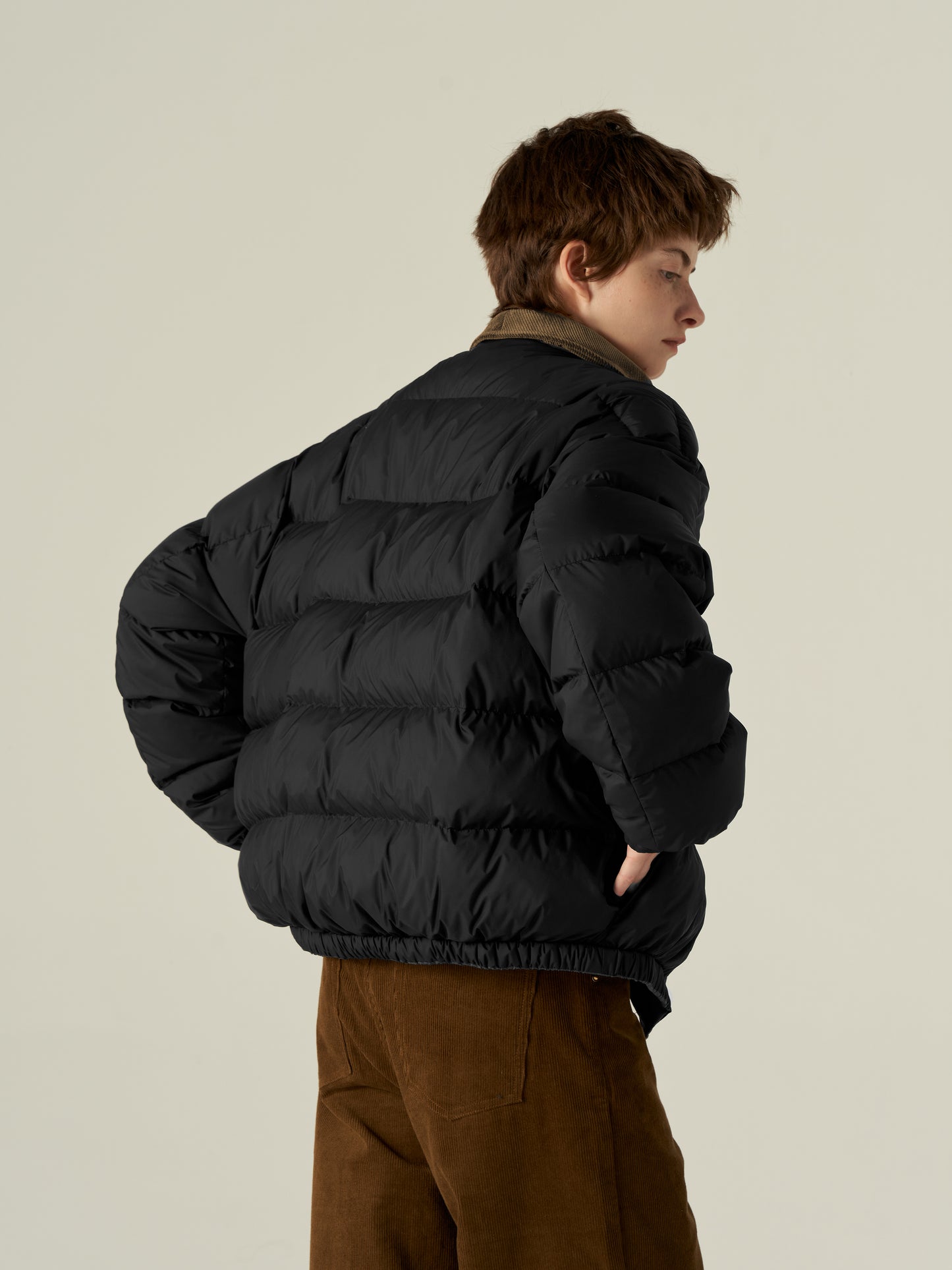 Reversible Down Jacket with Velvet Collar