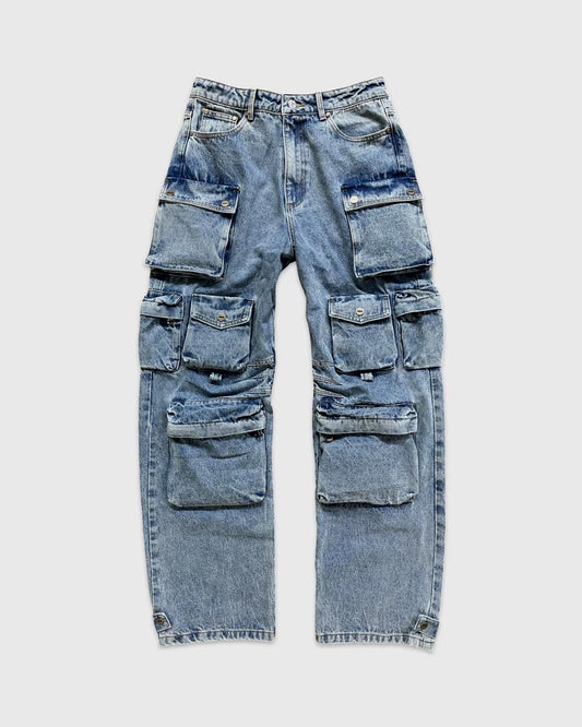 Multi Pocket Washed Cargo Jeans